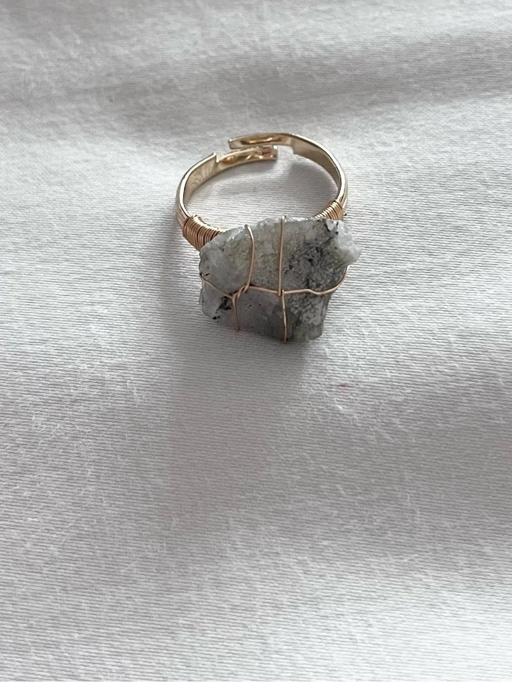 TOURMALINE QUARTZ raw cut wire wrapped natural stone adjustable gold tone ring